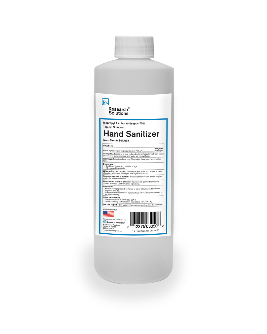 Hand Sanitizer Alcohol Antiseptic - Pint (case of 24) *Non-Sterile Solution