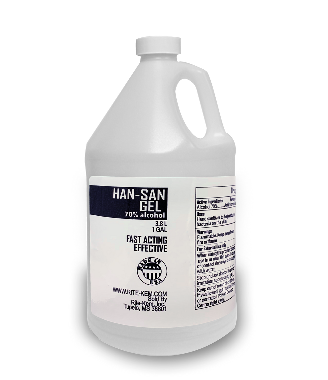 Rite-Kem Han-San Gel 70% Alcohol (ETHANOL BASED) - Gallon (case of 4) *Non-Sterile Solution